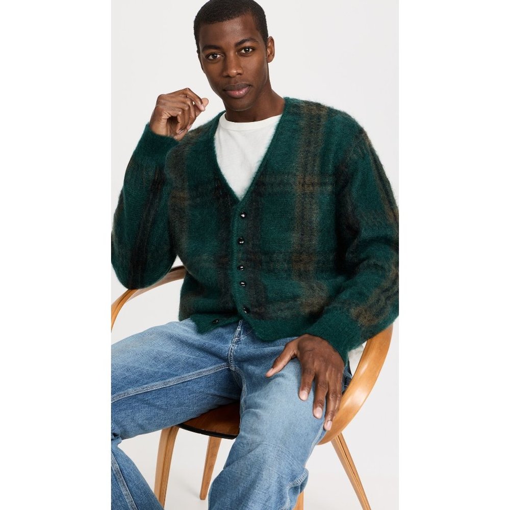 $495 NWT RE/DONE EMERALD PLAID 60S VNECK CARDIGAN SWEATER SZ MEDIUM